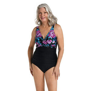 Maxine of Hollywood Mio Size 10 Midnight Orchid Wrap Front One Piece Swimsuit